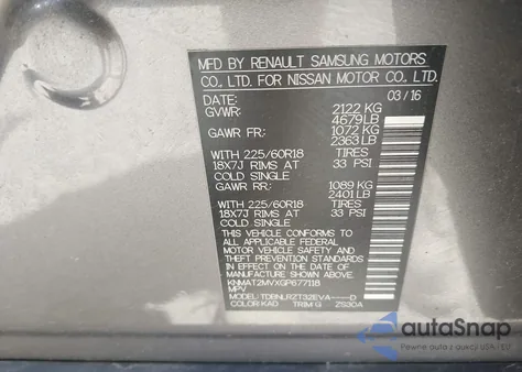 2016 Nissan Rogue Sl from USA, damaged, VIN KNMAT2MVXGP677118